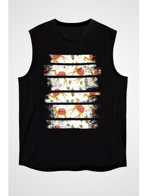 Darkhane Develer Siyah Unisex Kolsuz Tişört Kesik Kol T-Shirt