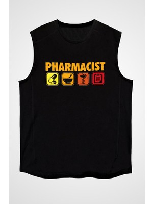 Darkhane Eczacı Siyah Unisex Kolsuz Tişört Kesik Kol T-Shirt