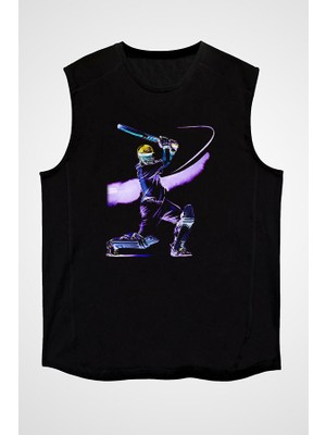 Darkhane Kriket Siyah Unisex Kolsuz Tişört Kesik Kol T-Shirt