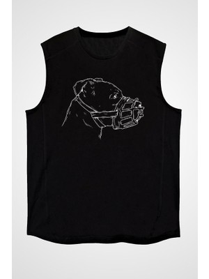 Darkhane Koruma Ağızlıklı Pitbull Siyah Unisex Kolsuz Tişört Kesik Kol T-Shirt