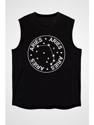 Darkhane Koç Burcu Siyah Unisex Kolsuz Tişört Kesik Kol T-Shirt