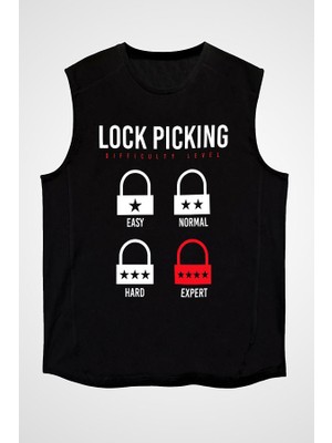 Darkhane Anahtarcı Siyah Unisex Kolsuz Tişört Kesik Kol T-Shirt