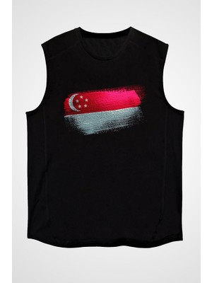 Darkhane Singapur - Singapore Siyah Unisex Kolsuz Tişört Kesik Kol T-Shirt