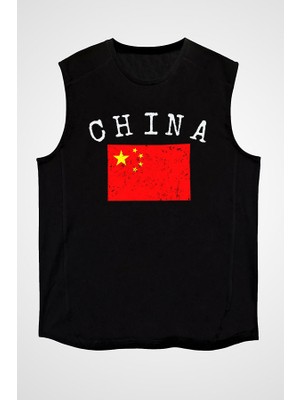 Darkhane Çin Siyah Unisex Kolsuz Tişört Kesik Kol T-Shirt