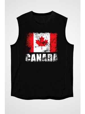 Darkhane Kanada Siyah Unisex Kolsuz Tişört Kesik Kol T-Shirt