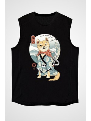 Darkhane Tilki Siyah Unisex Kolsuz Tişört Kesik Kol T-Shirt