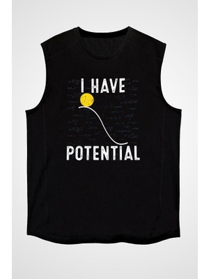 Darkhane Fizik Potansiyel Enerji Siyah Unisex Kolsuz Tişört Kesik Kol T-Shirt