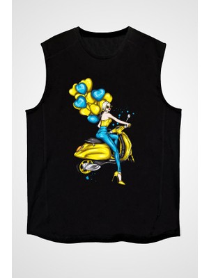 Darkhane Ukrayna ve Motosiklet Siyah Unisex Kolsuz Tişört Kesik Kol T-Shirt