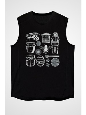 Darkhane Arıcı Siyah Unisex Kolsuz Tişört Kesik Kol T-Shirt