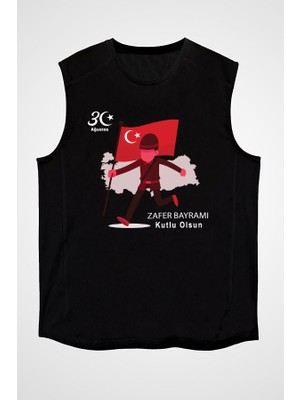 Darkhane 30 Ağustos Zafer Bayramı Siyah Unisex Kolsuz Tişört Kesik Kol T-Shirt