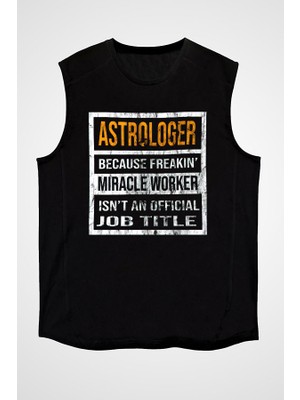 Darkhane Astrolog Siyah Unisex Kolsuz Tişört Kesik Kol T-Shirt