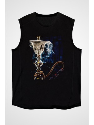 Darkhane Nargile Siyah Unisex Kolsuz Tişört Kesik Kol T-Shirt