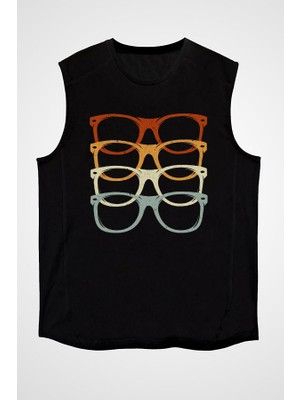 Darkhane Gözlükçü Siyah Unisex Kolsuz Tişört Kesik Kol T-Shirt