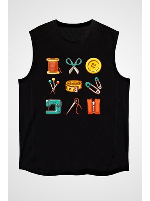 Darkhane Terzi Siyah Unisex Kolsuz Tişört Kesik Kol T-Shirt