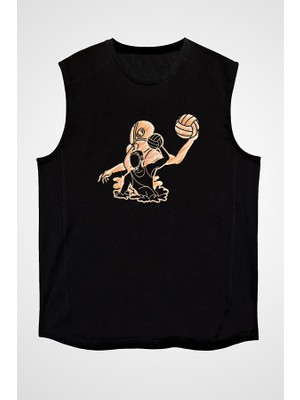 Darkhane Su Topu Siyah Unisex Kolsuz Tişört Kesik Kol T-Shirt