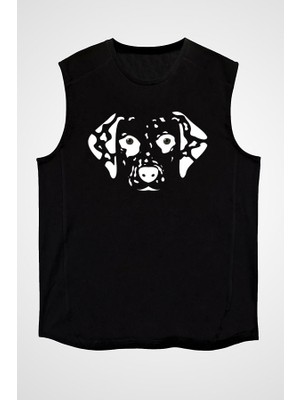 Darkhane Damalı Dalmaçyalı Siyah Unisex Kolsuz Tişört Kesik Kol T-Shirt
