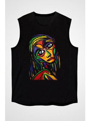 Darkhane Ekspresyonizm Siyah Unisex Kolsuz Tişört Kesik Kol T-Shirt