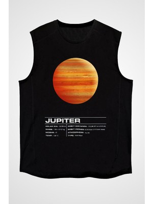 Darkhane Jüpiter Siyah Unisex Kolsuz Tişört Kesik Kol T-Shirt