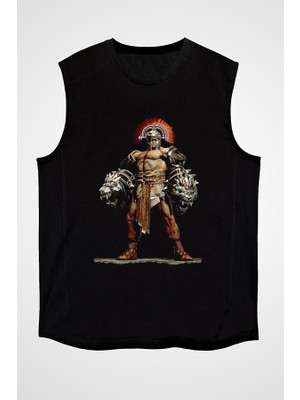 Darkhane Herkül Siyah Unisex Kolsuz Tişört Kesik Kol T-Shirt