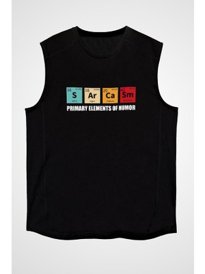 Darkhane Sarkazm Elementler Siyah Unisex Kolsuz Tişört Kesik Kol T-Shirt