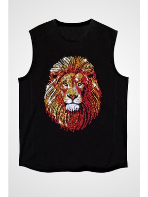 Darkhane Aslan Siyah Unisex Kolsuz Tişört Kesik Kol T-Shirt