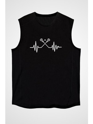 Darkhane Lakros Siyah Unisex Kolsuz Tişört Kesik Kol T-Shirt