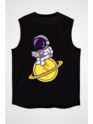 Darkhane Kripto Astronot Siyah Unisex Kolsuz Tişört Kesik Kol T-Shirt