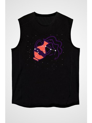 Darkhane Kova Burcu Siyah Unisex Kolsuz Tişört Kesik Kol T-Shirt