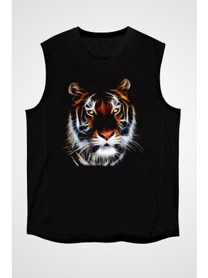 Darkhane Kaplan Siyah Unisex Kolsuz Tişört Kesik Kol T-Shirt