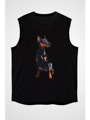 Darkhane Yavru Doberman Siyah Unisex Kolsuz Tişört Kesik Kol T-Shirt
