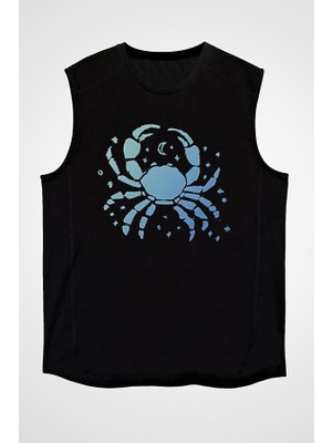 Darkhane Yengeç Burcu Siyah Unisex Kolsuz Tişört Kesik Kol T-Shirt