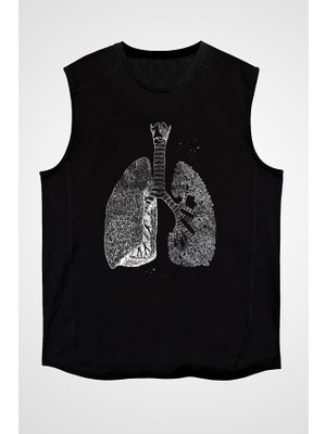 Darkhane Akciğerler Siyah Unisex Kolsuz Tişört Kesik Kol T-Shirt
