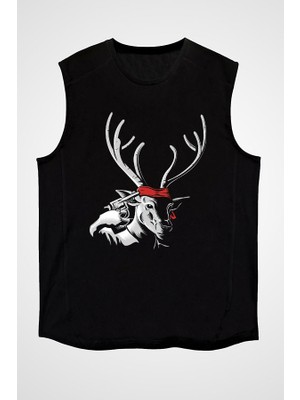 Darkhane Intihar Eden Geyik Siyah Unisex Kolsuz Tişört Kesik Kol T-Shirt