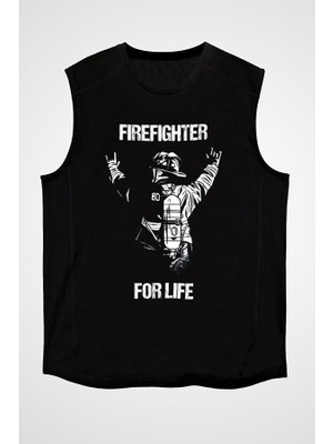 Darkhane Itfaiyeci Siyah Unisex Kolsuz Tişört Kesik Kol T-Shirt