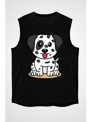 Darkhane Sevimli Dalmaçyalı Siyah Unisex Kolsuz Tişört Kesik Kol T-Shirt