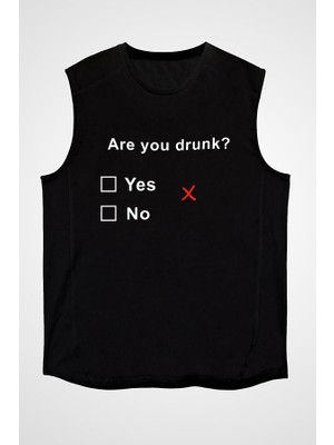 Darkhane Esprili Sarhoş Siyah Unisex Kolsuz Tişört Kesik Kol T-Shirt