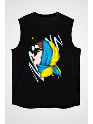 Darkhane Ukrayna Tarzı Siyah Unisex Kolsuz Tişört Kesik Kol T-Shirt