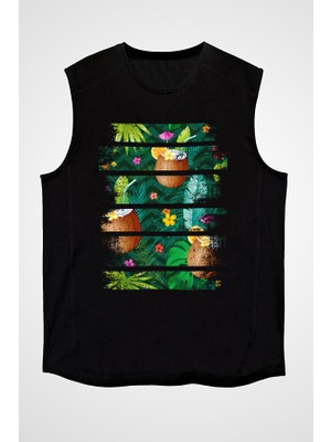 Darkhane Hindistan Cevizi Coconut Siyah Unisex Kolsuz Tişört Kesik Kol T-Shirt