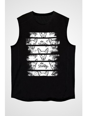 Darkhane Kurt Köpeği Siyah Unisex Kolsuz Tişört Kesik Kol T-Shirt