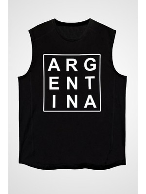 Darkhane Arjantin Siyah Unisex Kolsuz Tişört Kesik Kol T-Shirt