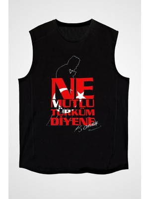Darkhane Ne Mutlu Türküm Diyene Siyah Unisex Kolsuz Tişört Kesik Kol T-Shirt