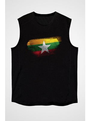 Darkhane Myanmar Siyah Unisex Kolsuz Tişört Kesik Kol T-Shirt