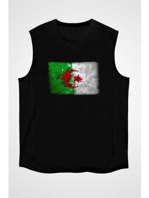 Darkhane Cezayir Siyah Unisex Kolsuz Tişört Kesik Kol T-Shirt