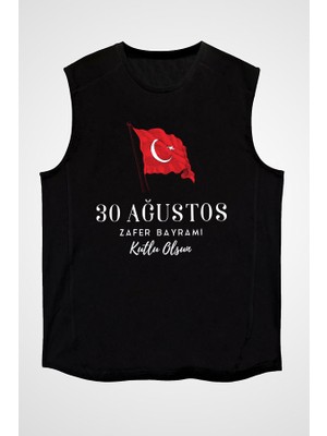 Darkhane 30 Ağustos Zafer Bayramı Siyah Unisex Kolsuz Tişört Kesik Kol T-Shirt