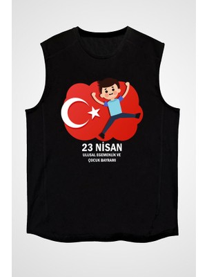 Darkhane 23 Nisan Ulusal Egemenlik ve Çocuk Bayramı
 Siyah Unisex Kolsuz Tişört Kesik Kol T-Shirt
