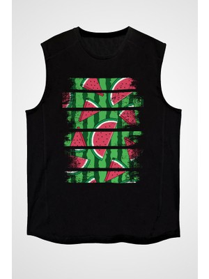 Darkhane Karpuz Siyah Unisex Kolsuz Tişört Kesik Kol T-Shirt