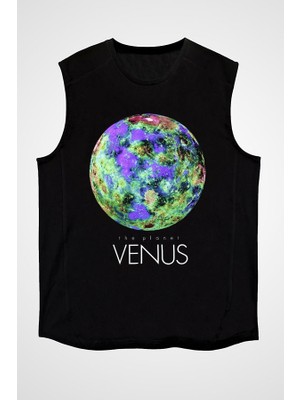 Darkhane Venüs Siyah Unisex Kolsuz Tişört Kesik Kol T-Shirt