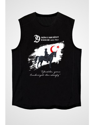 Darkhane 29 Ekim Cumhuriyet Bayramı Siyah Unisex Kolsuz Tişört Kesik Kol T-Shirt