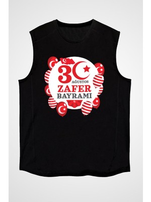 Darkhane 30 Ağustos Zafer Bayramı Siyah Unisex Kolsuz Tişört Kesik Kol T-Shirt