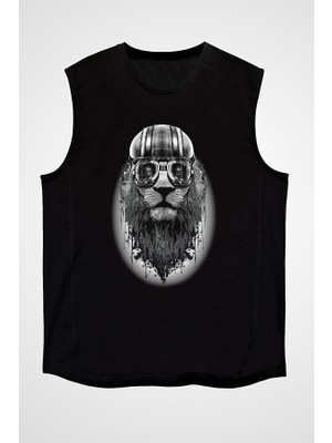 Darkhane Pilot Aslan Siyah Unisex Kolsuz Tişört Kesik Kol T-Shirt